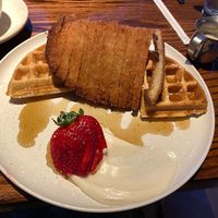 “Chicken” and Waffles; served at Sunday Brunch only at Cafe Sunflower in Atlanta
