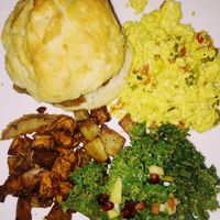 chicken biscuit, tofu scram, kale, potatoes.  at Cafe Sunflower in Atlanta