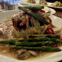 Plant-based steak (soy—based) with mashed potatoes and veggiess  at Cafe Sunflower in Atlanta