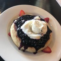 Pancakes with warm blueberry compote. Delicious!  at Cafe Sunflower in Atlanta