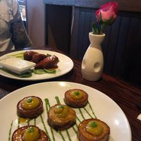 Mushroom “scallops” and buffalo lollipops  at Cafe Sunflower in Atlanta