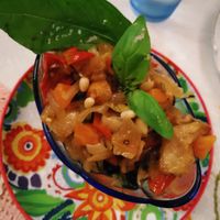 Delicious caponata appetizer at La Foglia in Siracusa