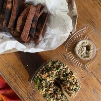 Pita, baba ganoush, taboule  at Falafel Shalom in Tepoztlan