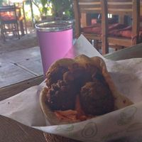 Falafel y agua de limón con bugambilia. at Falafel Shalom in Tepoztlan