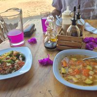 Minestrone, quinoa salad at Falafel Shalom in Tepoztlan