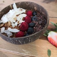 Choco protein smoothie bowl at Frutas Prohibidas in Madrid