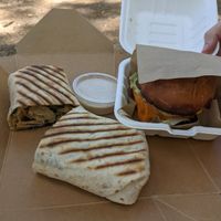 Wrap valiente and burger sacrilegio with heura burger at Frutas Prohibidas in Madrid