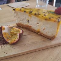 Cheese cake with passion fruit at Frutas Prohibidas in Madrid