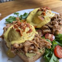 Benedict eggs with pulled pork - I have no words for this dish  at Frutas Prohibidas in Madrid