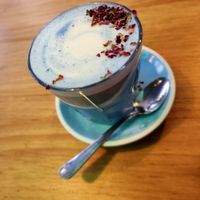 Blue latte at Frutas Prohibidas in Madrid