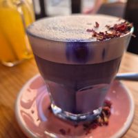 Lovely spirulina latte at Frutas Prohibidas in Madrid