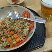 Fried Rice with Soy Sauce/Chilliand Huda Beer. Truly incredible food! at Nâunâu in Ho Chi Minh City