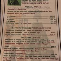 Vegetarian section of menu at Hotel Tikal Inn in Tikal