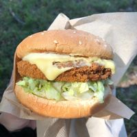 This was the Q burger with vegan cheese and it was so yummy!!  at Vego's in Islington