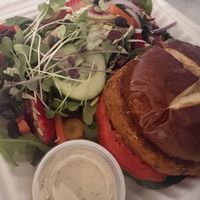 Lemon chickpea burger with side salad 🤍🌱  at Good Natured Cafe in Martinsburg