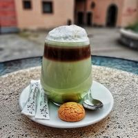 Almond milk Matchacino at Cafe Mandala in Szekesfehervar