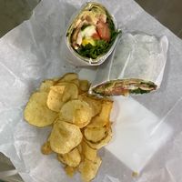 Wrap - Tom, onion, avo, spinach base, cold mushrooms, chili flakes, cucumber, hummus at Gokela - Centro - Maybe closed in Cartagena