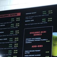 Fresh juice menu  at Jandi's Natural Market and Organic Cafe in Oceanside