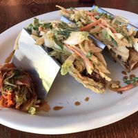 Tempura kimchi tacos 😋 at Wild Thyme Organics in Kealakekua