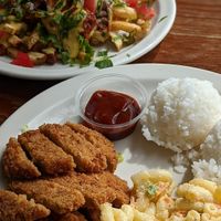 "Chicken" Katsu (with Chilli Fries in the background) at Wild Thyme Organics in Kealakekua