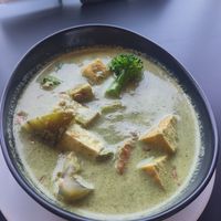 Green curry with tofu, broccoli, carrots snd other vegetables at Green Asia in Tokyo