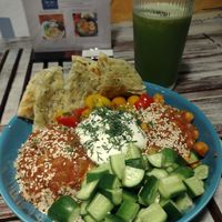 Moroccan bowl and kalekaline juice at Santorino Coffee & Veggies in Ho Chi Minh City