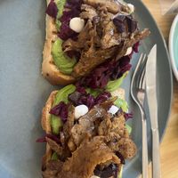 “Tostada Leon” teriyaki seitan toast  at Menta (Cafe de especialidad & Dulcería Vegana) in Puerto Natales