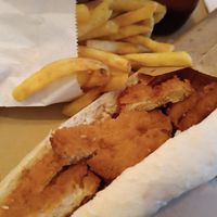Breaded "chicken" sandwich at No Ponto in Nazare