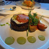 Lentil & aubergine moussaka (suppose to be with tahini but none on the dish)  at Fellinis in Ambleside