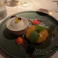 Roast pineapple with elderflower sorbet  at Fellinis in Ambleside