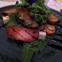 Pear and artichoke crostini (with vegan feta) at Fellinis in Ambleside