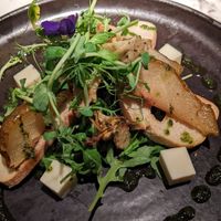 Pear artichoke and cheese salad crostini at Fellinis in Ambleside