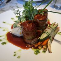 Courgette ‘cannelloni’ stuffed with cashew & lentil nut roast and mashed potato 🤩  at Fellinis in Ambleside