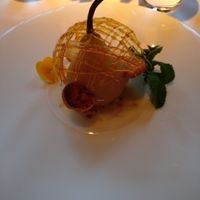 vegan poached pear at Fellinis in Ambleside