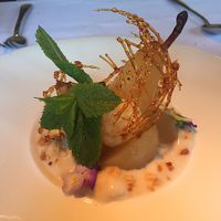 poached pear desert at Fellinis in Ambleside