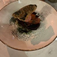 Beetroot appetizer with a berry sorbet  at Glas Restaurant in Dublin