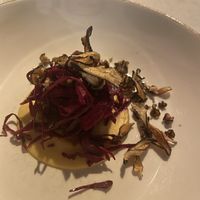 Mushroom Brisket - Fermented Red Cabbage, Parsnip Cream, Crispy Salsify  at Glas Restaurant in Dublin