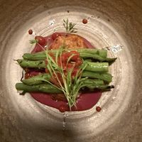 Beans with lentil fritterfritters  at Glas Restaurant in Dublin