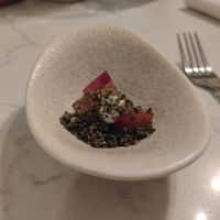 Appetizer with beetroot and pepper (among other things) at Glas Restaurant in Dublin