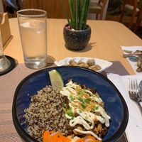 Wholesome sisig (mushroom, tofu, green chili, lime, spring onion w/ quinoa rice at iVegan in Makati