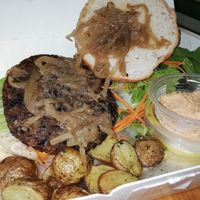 Black bean burger. The best creamy smoky dip for the bread and potatoes. at iVegan in Makati