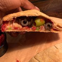 Inside my vegan calzone  at Woodstone in Bakersfield