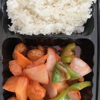 Sweet and sour ‘chicken’ lunch portion   at Harmony Vegetarian in Chamblee