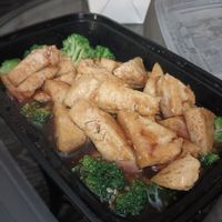 Sesame tofu with broccoli. at Harmony Vegetarian in Chamblee