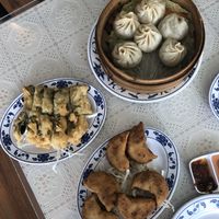Veggie dumplings, seaweed fried tofu rolls, leek dumplings. at Harmony Vegetarian in Chamblee