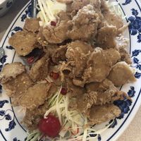 Crispy “chicken” with pepper and spicy salt at Harmony Vegetarian in Chamblee