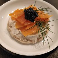 Blini with carrots (tastes and looks like salmon!) at Pepper & Ginny - Vegane Veinkost in Vienna