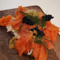 Bread with carrots (tastes and looks like salmon!) at Pepper & Ginny - Vegane Veinkost in Vienna