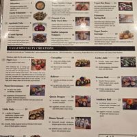 Menu at The Yasai - Convoy in San Diego