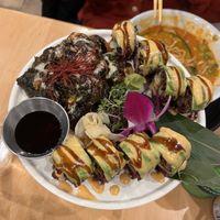 course 1 brussel sprouts, course 2 believer roll  at The Yasai - Convoy in San Diego